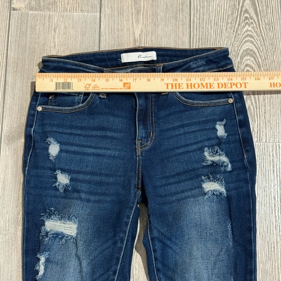 KanCan Women’s Mid Rise Distressed Skinny Jeans, 5/26, Dark Wash, - Picture 4 of 8